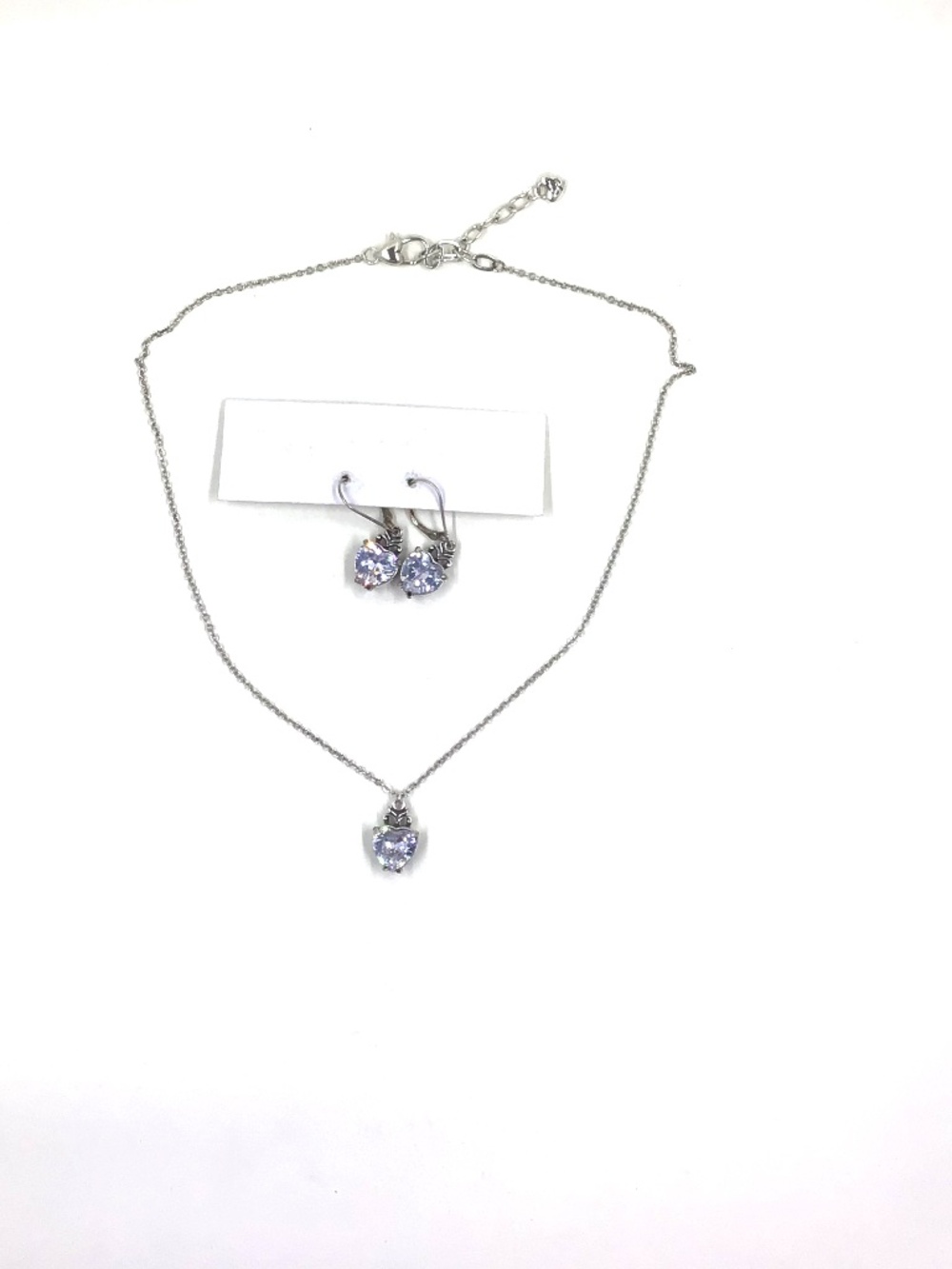 BRIGHTON Clear Crystal Heart Pendant Silver Necklace and Earrings